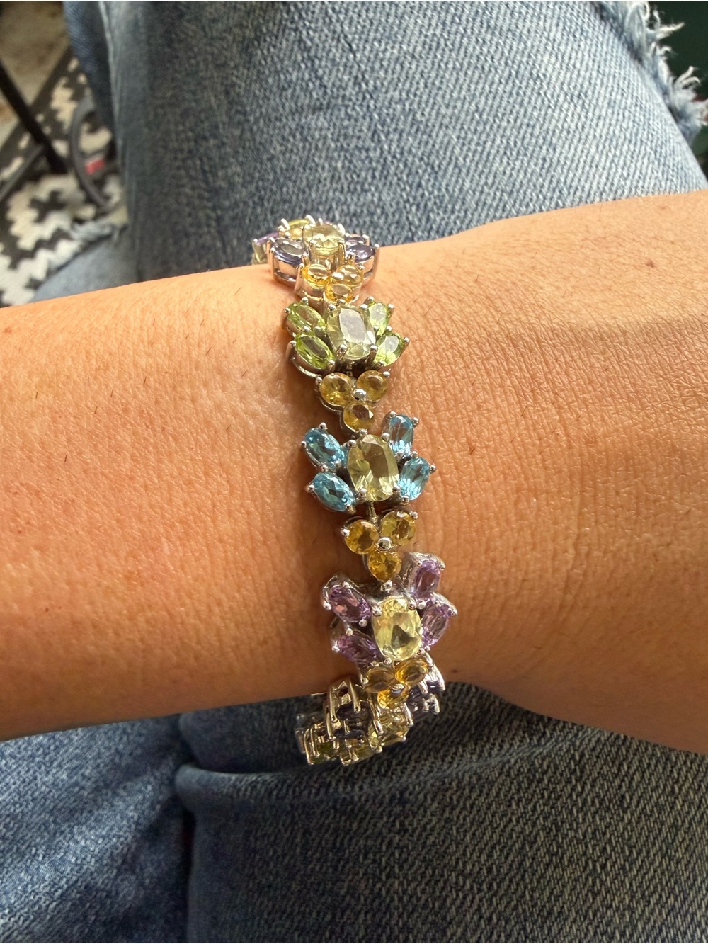 Multi-Color Gemstone Floral Bracelet - Women's Jewelry Sterling silver